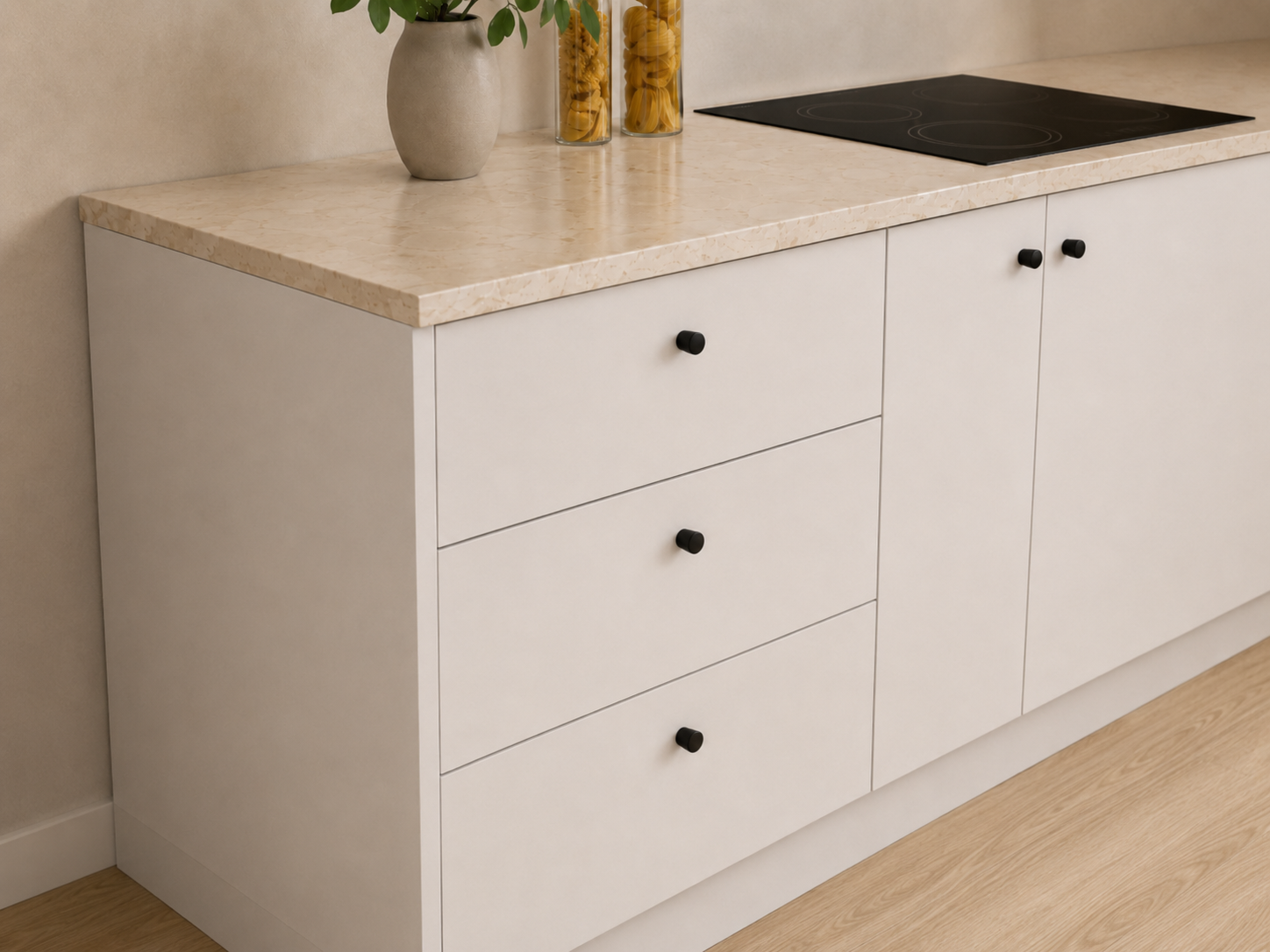 A broader selection of materials and tones allows greater design flexibility while maintaining Veneto’s clean architectural language.